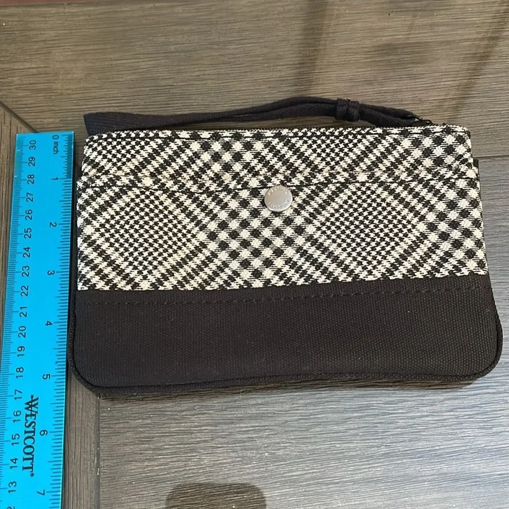 Lands’ End Canvas Zipper Pouch - Wristlet Black & White Plaid